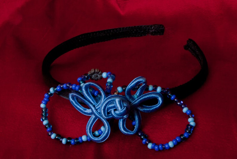 Blue Beaded Headband with Chinese Frog Closure image 3