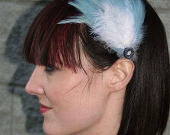 Blue Feather Headband with Swarovski Crystal Embellishment - SALE