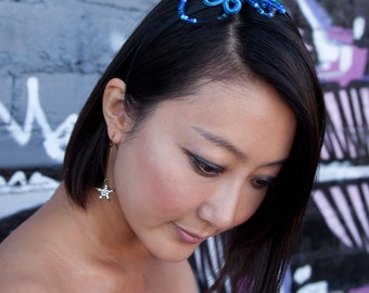 Blue Beaded Headband with Chinese Frog Closure