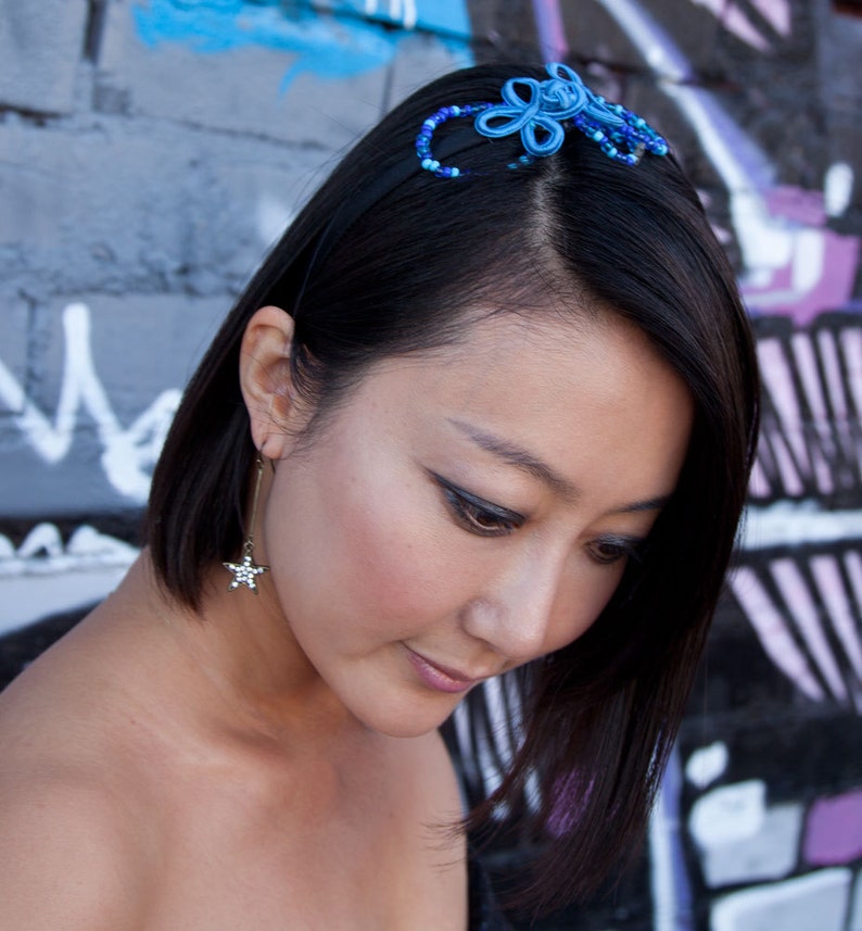 Blue Beaded Headband with Chinese Frog Closure image 1