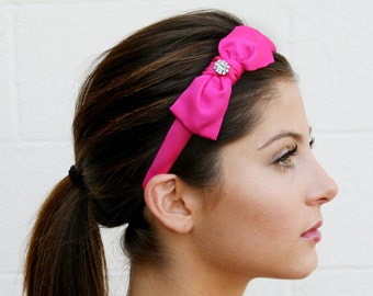Pink Bow Headband With Swarovski Crystal Embellishment