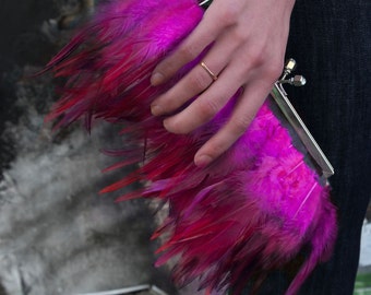 Hot Pink Feather Clutch with Jeweled Clasp