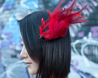 Red Bird Fascinator - Red Feather Cardinal