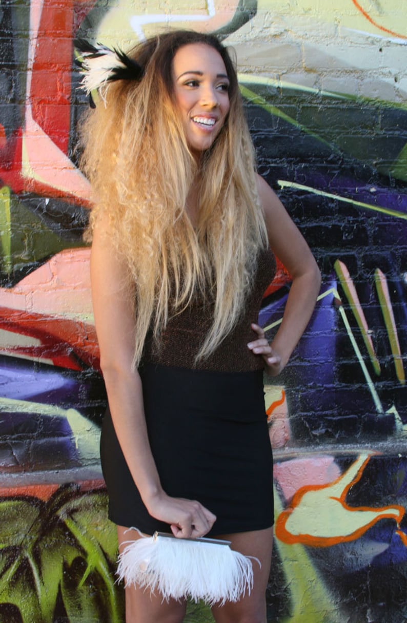 Big Feather Barrette Cream and Black Oversized Hair Clip