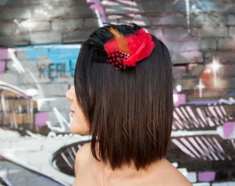 Red Bird feather Headband - Red Feather Cardinal