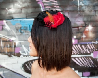 Red Bird feather Headband - Red Feather Cardinal