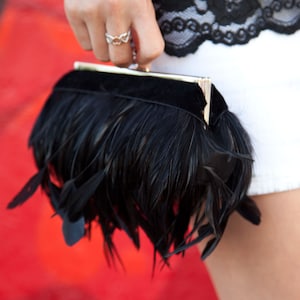 Black Feather Purse Clutch with Jeweled Clasp