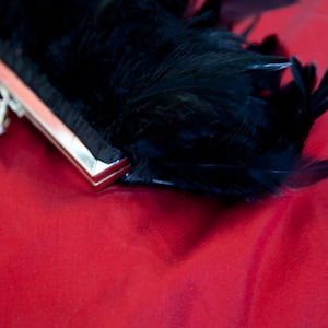 Black Feather Clutch Purse with Jeweled Clasp Inspired by Edgar Allen Poe's Raven image 2