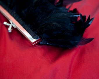 Black Feather Clutch Purse with Jeweled Clasp - Inspired by Edgar Allen Poe's Raven