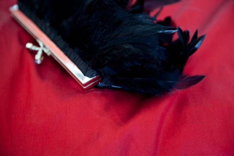 Black Feather Clutch Purse with Jeweled Clasp Inspired by Edgar Allen Poe's Raven image 2