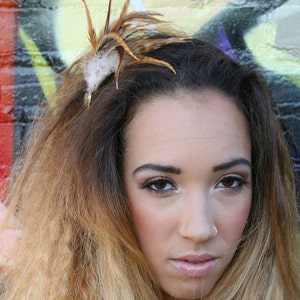 Brown Feather Headband with Gold and Black Vintage Button image 4