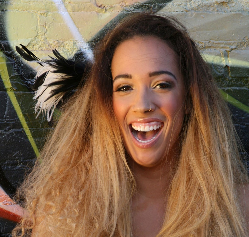 Big Feather Barrette Cream and Black Oversized Hair Clip