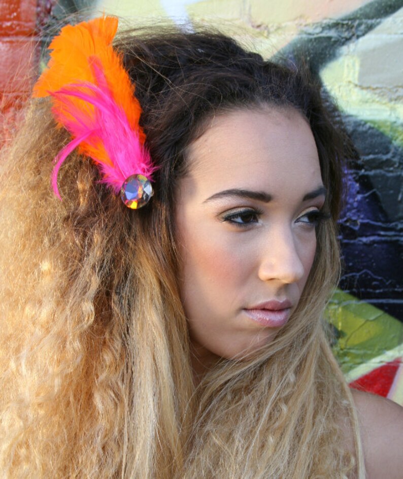 mardi gras feather hair clip