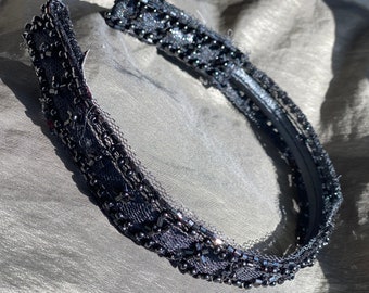 Beaded Black Lace Headband