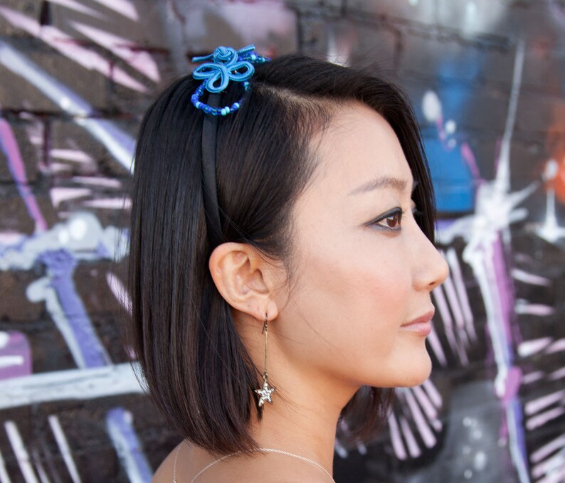 Blue Beaded Headband with Chinese Frog Closure image 2