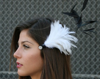 White Wedding Hair Accessory Oversized with Feathers and Swarovski Crystals