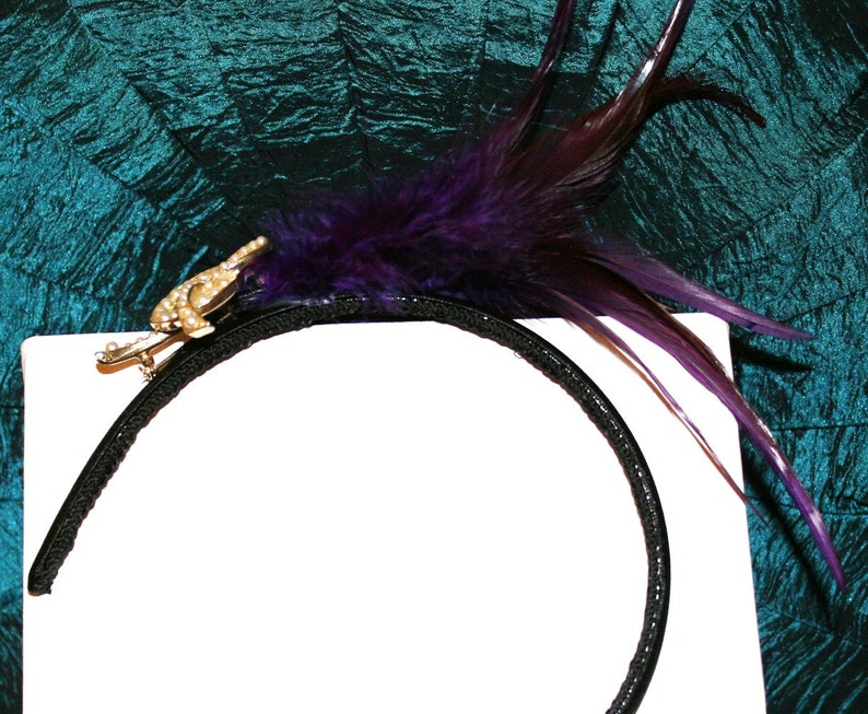 Purple Feather Headband With Gold And Pearl image 5