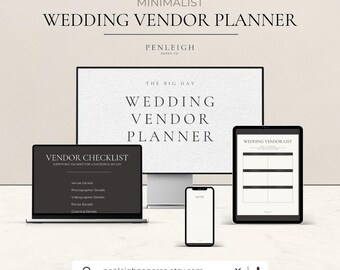 Minimal Wedding Vendor Planner | Canva Template | A4, Letter, Mobile