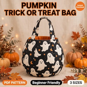 Pumpkin Trick or Treat Bag Sewing Pattern, Printable PDF, Beginner Friendly Halloween Bag Easy for Beginners