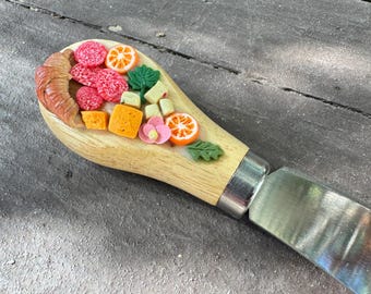 charcuterie board cheese spreader, butter knife with handmade clay  miniature charcuterie board items
