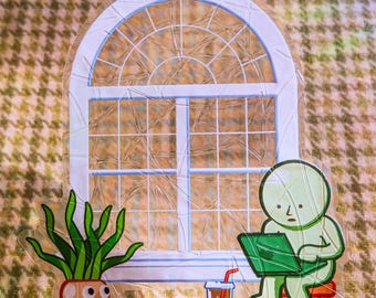 Green Guy Rainbow Prism Suncatcher Sticker: Reusable Waterproof Window Clings