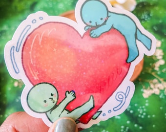 Green Guy Loves You Sticker: Waterproof Vinyl Decals for Laptop, Water Bottle, Journals