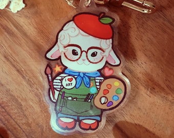 Cutie Critter Sheep Artist Keychain: Acrylic Keychain for Bags, Purses, Backpacks