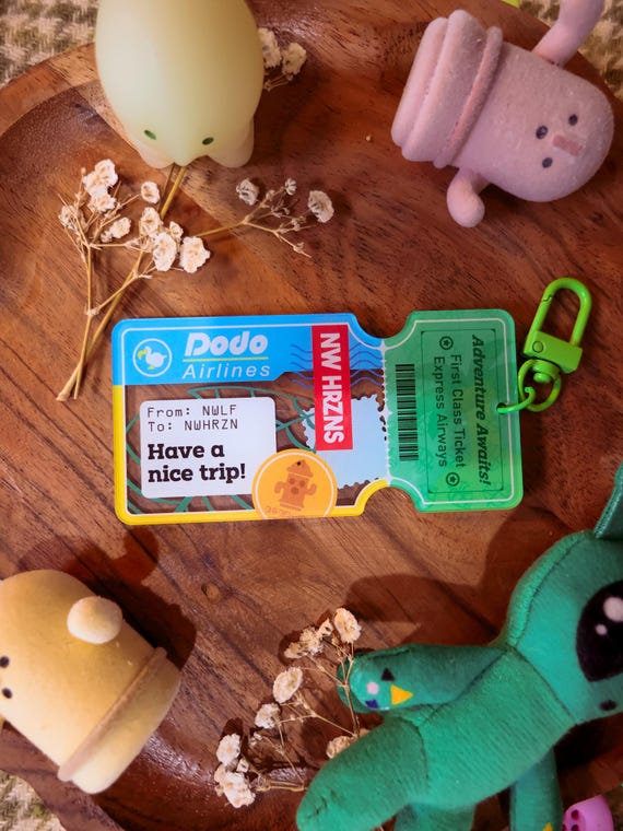 Dodo Airlines Ticket Keychain: Acrylic Keychain for Bags, Purses, Backpacks