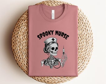 Spooky Skeleton Nurse T-Shirt, Funny Halloween RN Tee