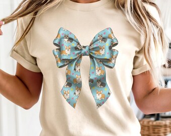 Corgi Bow T-Shirt, Cute Dog Lover Gift, Kawaii Corgi Shirt, Pet Owner Tee, Adorable Puppy Top, Funny Dog Mom Outfit, Canadian Apparel