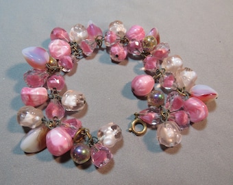 Vintage Pink Glass Dangling Beads Cha Cha Bracelet 2055