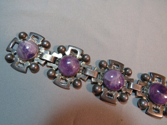 Vintage Sterling Silver Amethyst Mexico Wide Link… - image 5