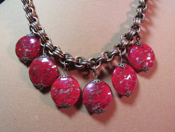 Vintage 1940s Red Glass Glittery Dangling Stone C… - image 2