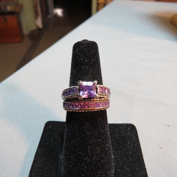 Vintage Purple CZ Wedding Bridal Ring Set Size 6.75 Engagement & Wedding Rings D-22