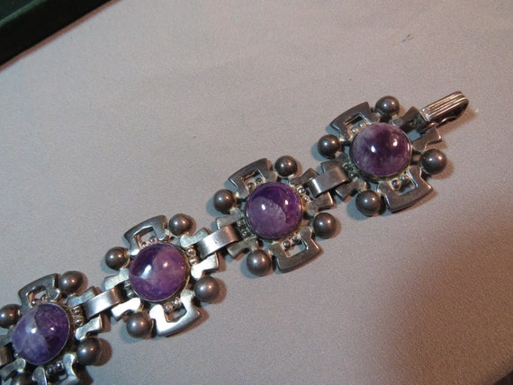 Vintage Sterling Silver Amethyst Mexico Wide Link… - image 2