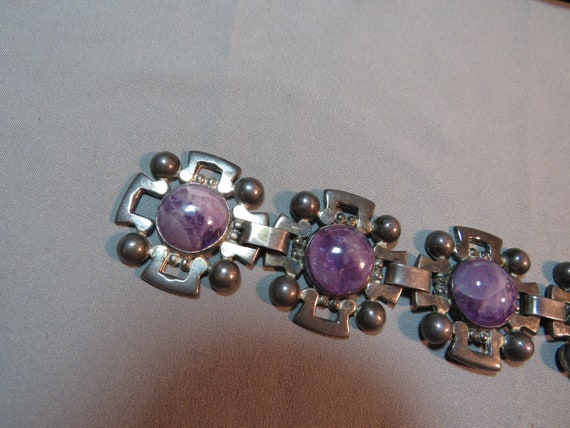 Vintage Sterling Silver Amethyst Mexico Wide Link… - image 6