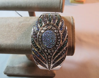 Vintage Victoria Wieck Beverly Hills Peacock Design Rhinestone Bracelet Watch 1588