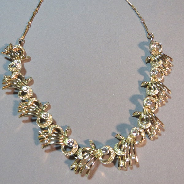 Vintage Napier Yellow Gold Rhinestone Link Necklace 1825