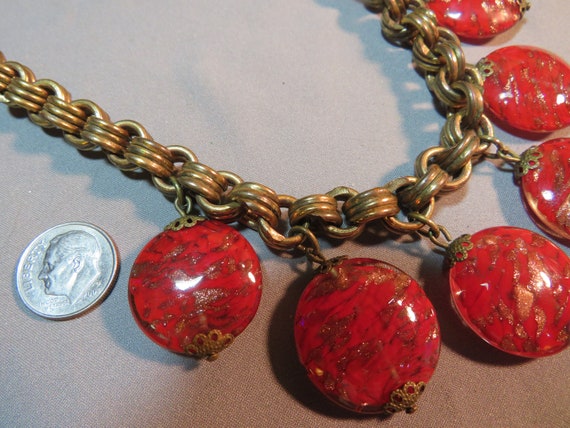 Vintage 1940s Red Glass Glittery Dangling Stone C… - image 7