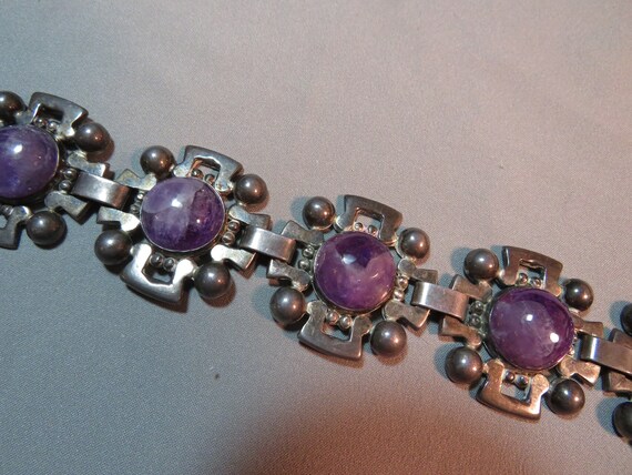 Vintage Sterling Silver Amethyst Mexico Wide Link… - image 4