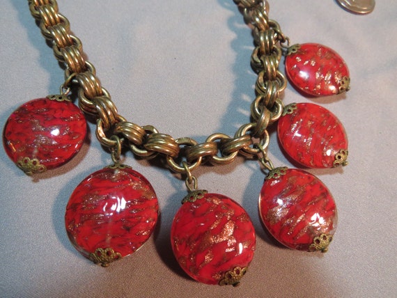 Vintage 1940s Red Glass Glittery Dangling Stone C… - image 5
