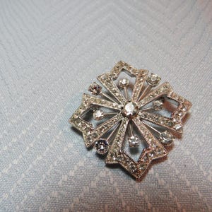 Vintage Eisenberg Signed Clear Rhinestone Pin Brooch Modern Design Rhodium Plated 2788