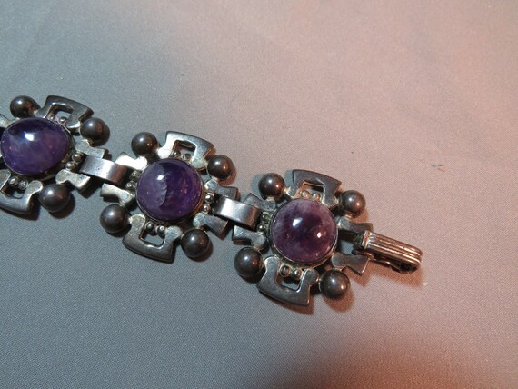 Vintage Sterling Silver Amethyst Mexico Wide Link… - image 3