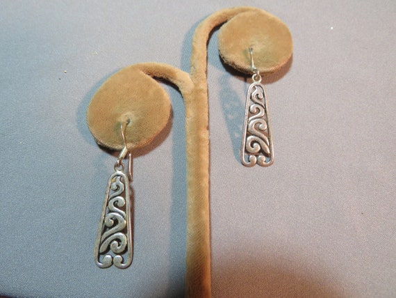 Vintage Sterling Silver Drop Dangle Pierced Earri… - image 1