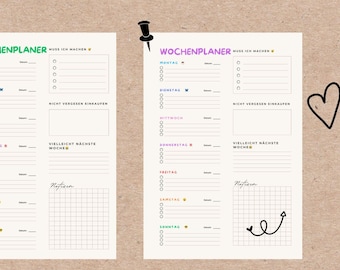 Wochenplaner A4 undatiert zum Ausdrucken als digitaler DOWNLOAD - PDF | Wochenübersicht mit To Do Liste als Vorlage für Familie | Wochenplan