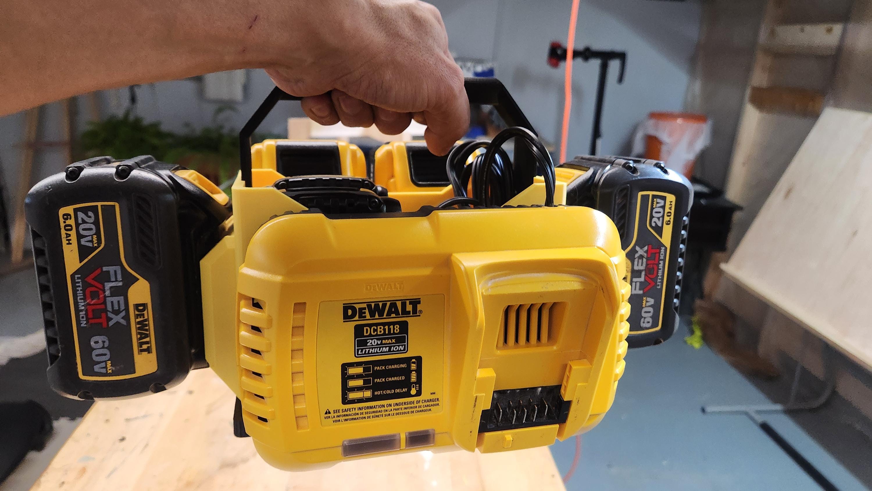 Portable Dewalt Battery Organizer with Charger Slot – 6-Battery Tool Carry Case for Contractors & Tradesmen (20V/60V)