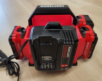 Portable Craftsman Battery Organizer with Charger Slot – 6-Battery Tool Carry Case for Contractors & Tradesmen 20v