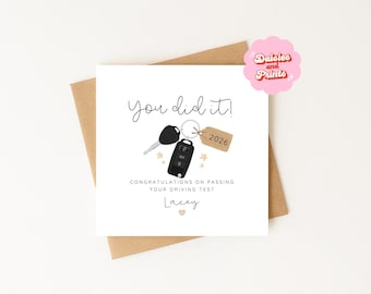 Personalised Driving Test Card, Congratulations On Passing, Custom Name Card, Driving Test, Congratulations