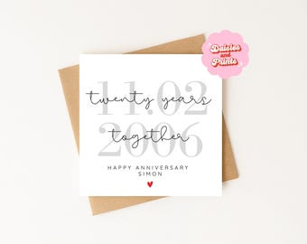 Personalised 20th Anniversary Card, Anniversary Card, Couples, Partners, Anniversary, Custom Date, For Him, For Her, Personalised