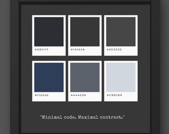 Code minimal, affiche à contraste maximal pour les développeurs, cadeau d'art mural palette moderne